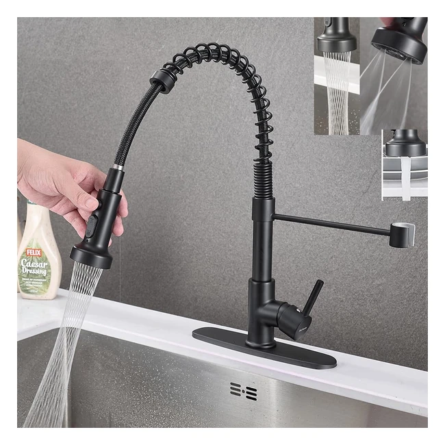 Robinet de cuisine noir Skypanda, pivotant 360°, en cuivre solide, 3 modes de pulvérisation
