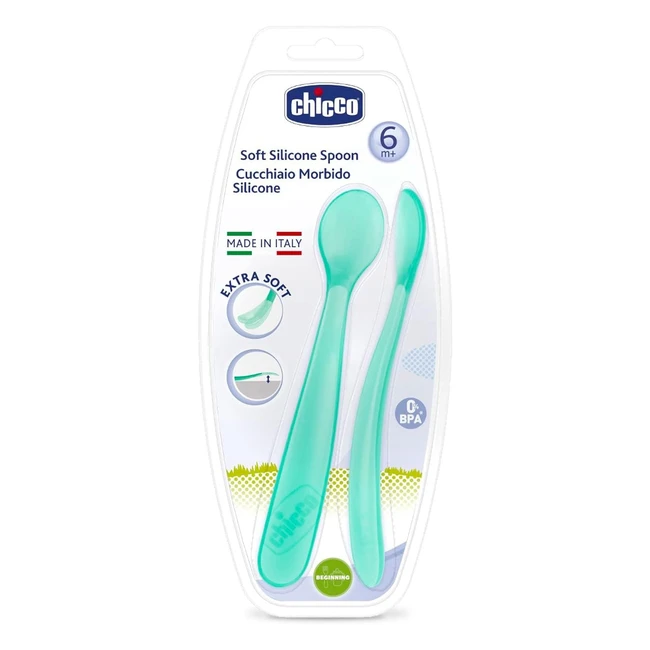 Cucchiaio Svezzamento Silicone Chicco Set 2 Morbidi Cucchiai Neonati Bambini 6 Mesi