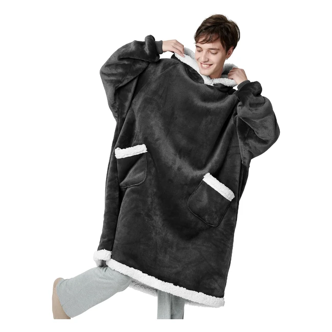 Bedsure Hoodie Blanket - Oversize Pullover Cuddly Sherpa with Sleeves and Hood
