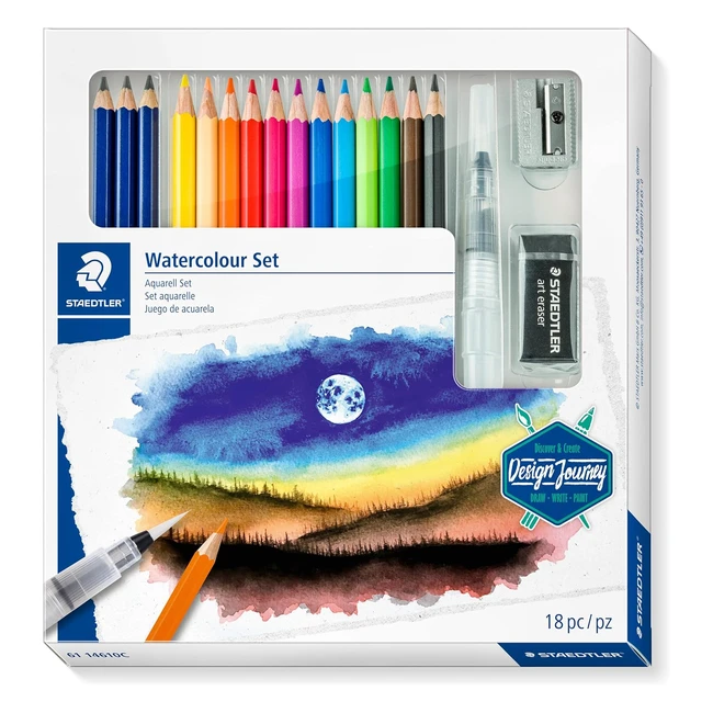 Staedtler 61 14610C Design Journey Watercolour Set - Ideal for Sketching Beginners - Pack of 18 Pieces