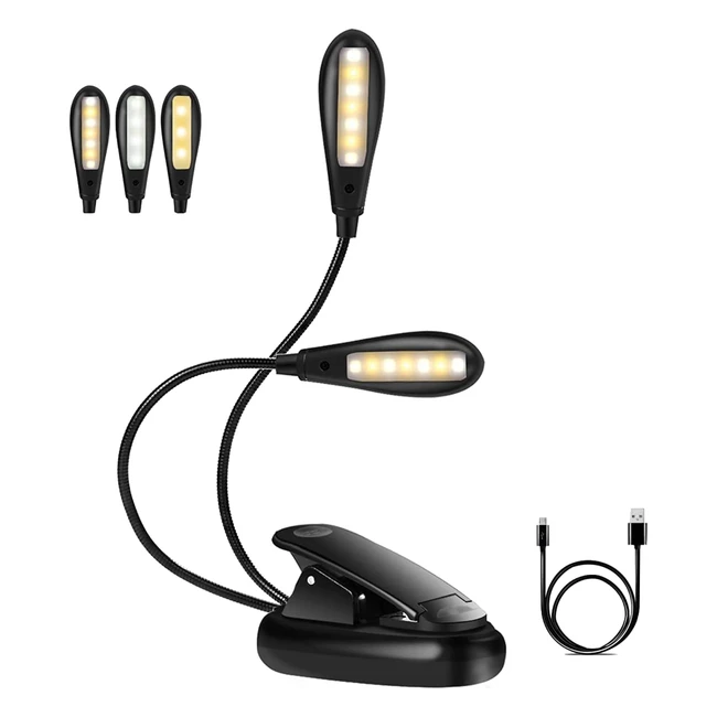 Lampe de lecture rechargeable Eecoo - 14 LEDs, 3 couleurs, 9 modes, luminosité réglable