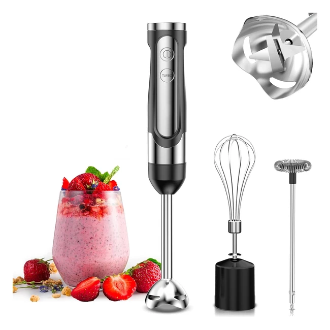 LinkChef Hand Blender 3 in 1 800W Electric Stick Blender - 5 Speeds & Turbo - Stainless Steel Immersion Blender Set with Whisk, Milk Frother - Ideal for Kitchen, Baby Food, Smoothies