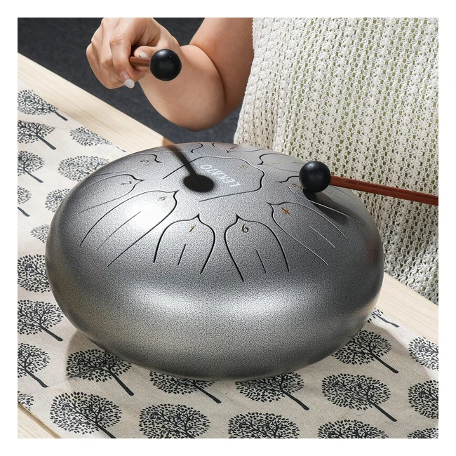 Tambour Lekato 10 pouces 11 tons - Instrument de percussion en acier - Idéal pour la méditation, le yoga et l'éducation musicale