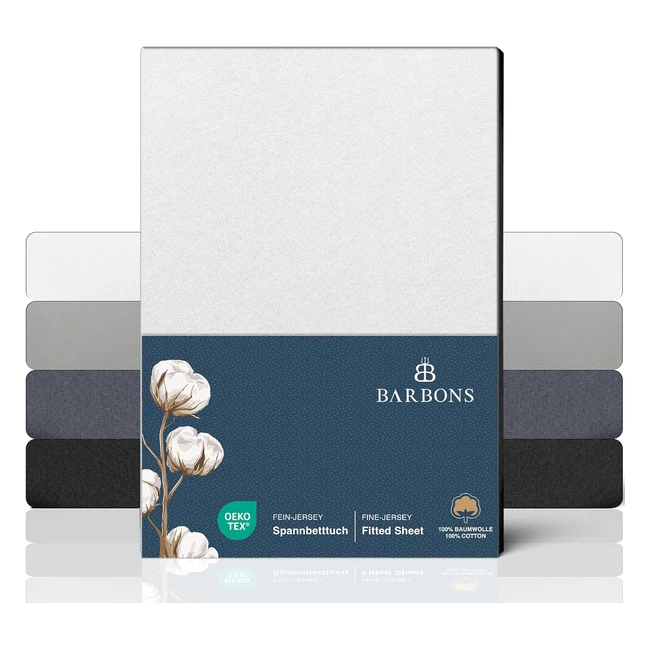 Barbons Spannbettlaken 90x200cm, 100% Baumwolle, Ökotex-zertifiziert, Bettlaken Jersey Spannbetttuch, Matratzenhöhe bis 25 cm, Weiß