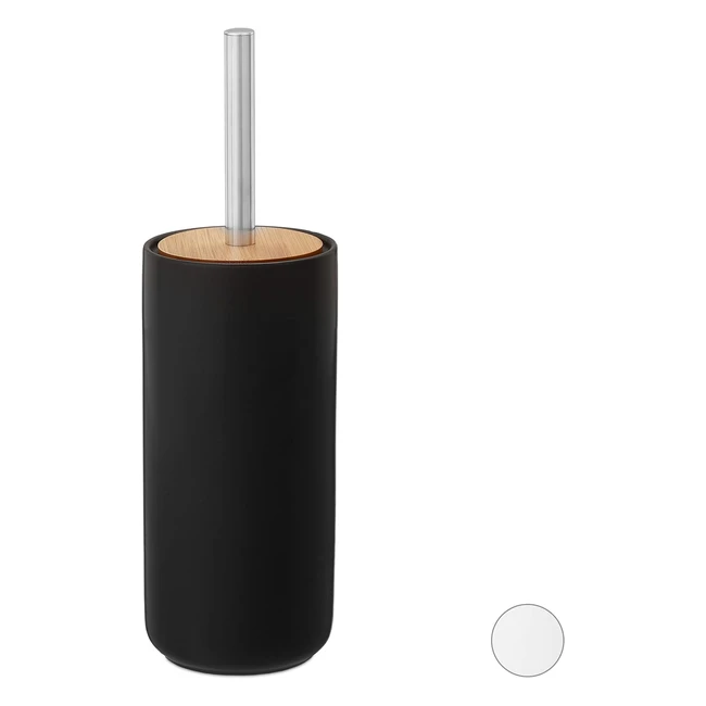 Escobilla de Baño Relaxdays con Portaescobillas - Moderno Diseño de Cerámica y Acero - Negro