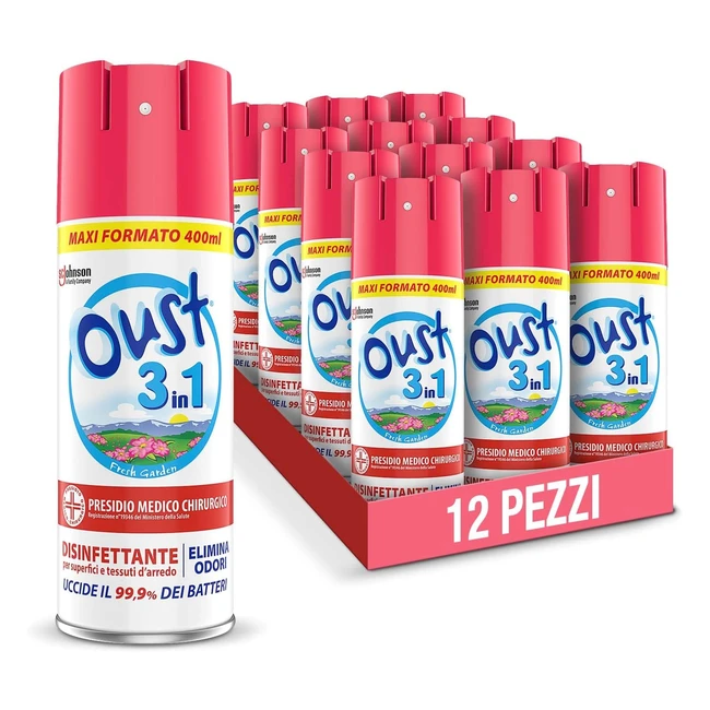 Oust 3 in 1 Spray Elimina Odori Disinfettante per Tessuti e Superfici - Uccide il 99,9% dei Batteri - Confezione da 400ml