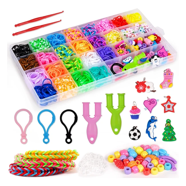 Kit Bracelet Élastique en Caoutchouc Pearoft 2000 Multicolore avec Rangement et Charms - Cadeau d'Anniversaire pour Enfants