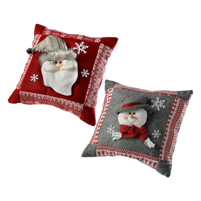 Santa & Snowman Christmas Cushion Decoration | 355cm | Grey/Red | Set of 2