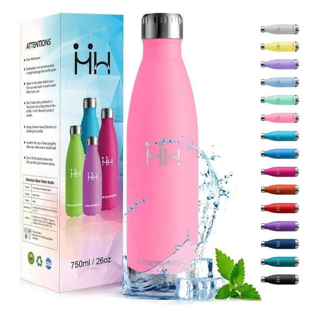 Botella Agua Acero Inoxidable HoneyHolly 750ml - Sin BPA - Doble Pared - A Prueba de Fugas