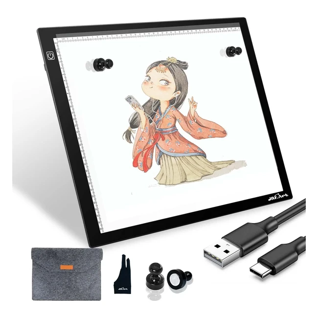 Tablette Lumineuse A3 LED Magnétique - Fonction Mémoire USB Type C - Artisanat Tatouage Aquarelle - Gant Artiste et Sac Inclus