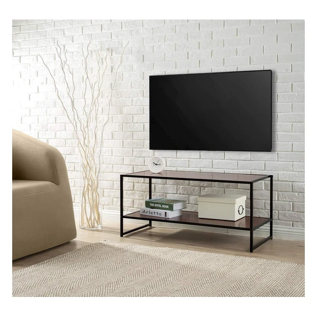 Zinus Garrison 40 breites Mediengestell mit schwarzem Metallrahmen, TV-Ständer mit Regal, einfacher Aufbau, rot mahagoni Maserung