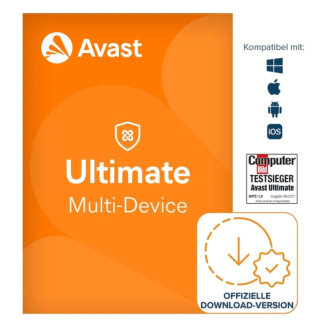 Avast Ultimate: Antivirenschutz mit VPN und Cleanup Premium für Windows, macOS, iOS und Android - 10 Geräte, 1 Jahr