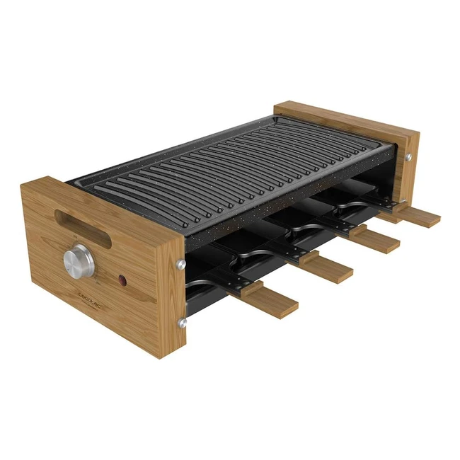 Cecotec Raclette en Bois Cheesegrill 8200 Wood Black - 1200W - Gril 8 Polons Individuels - Revêtement Antiadhésif - Thermostat Réglable