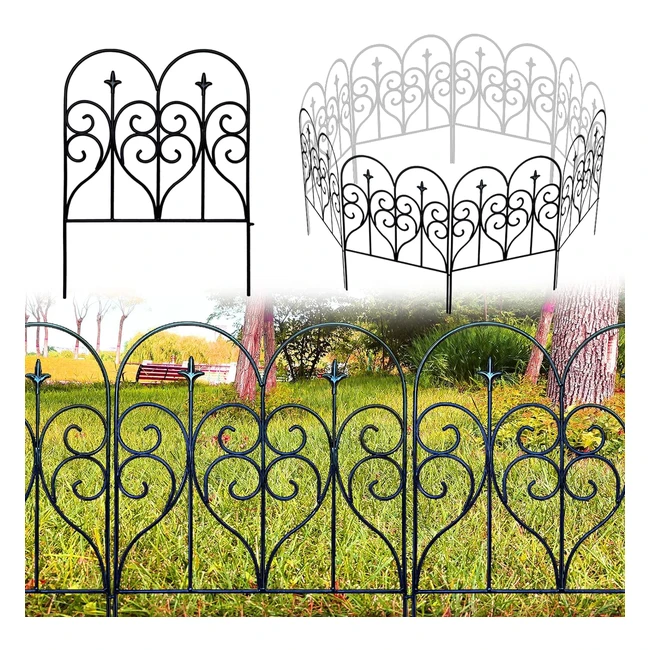 Thealyn Decorative Garden Fence 32in H x 10ft L - Outdoor Rustproof Metal Dog Pet Fence - Animal Barrier Garden Fencing Panel - Yard Patio Flower Bed