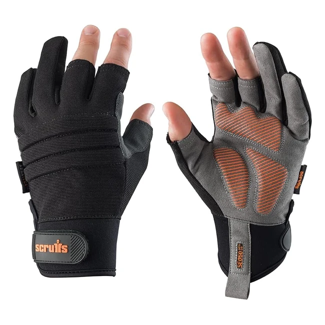 Scruffs Trade Precision Gloves Black L - 9 T51002 - Padded Palms, Abratect Panel, Adjustable Cuffs