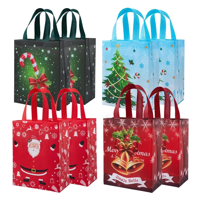 8pcs Small Christmas Bags with Handles - Reusable Shopping Bags - Santa Claus Ch