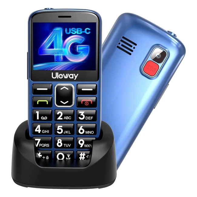 Uleway 4G LTE Téléphone Portable Senior Débloqué - Grandes Touches - Basique Mobile Sans Forfait - 24 TFT Touches - Radio FM - Bouton SOS