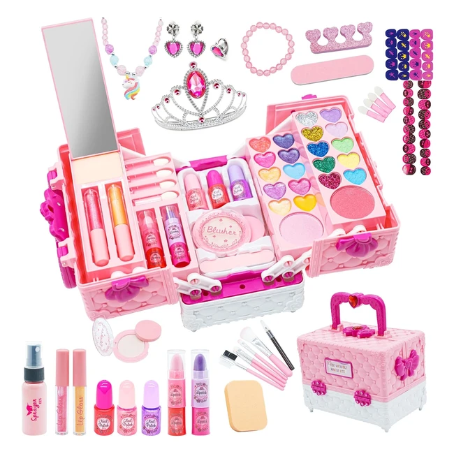 Coffre à jouet maquillage enfant filles - 57pcs kit de maquillage fille lavable - Cadeau de Noël et anniversaire pour princesse fille 4 ans