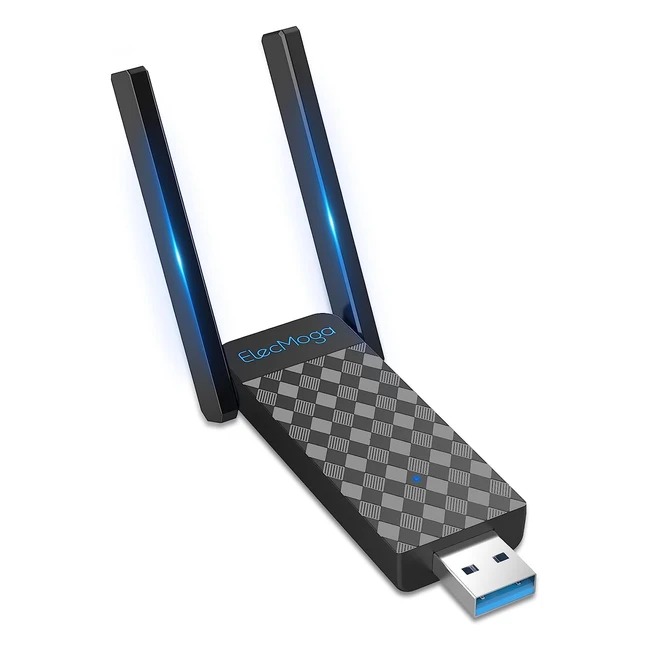 Elecmoga WiFi Dongle 1300Mbps Adapter - Dual Band 5dBi Antenna WindowsMac Sup