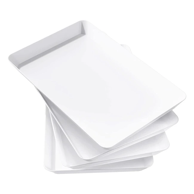 Lifewit Plastic Serving Tray Set of 4 - BPA Free, Reusable, White - Ideal for Snacks, Food, Cookies