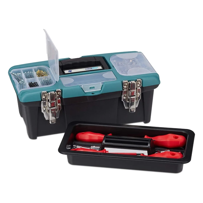 Boîte à outils Relaxdays vide avec poignée plastique - Fermer caisses ustensiles HLP 13x33x18 cm noir/vert