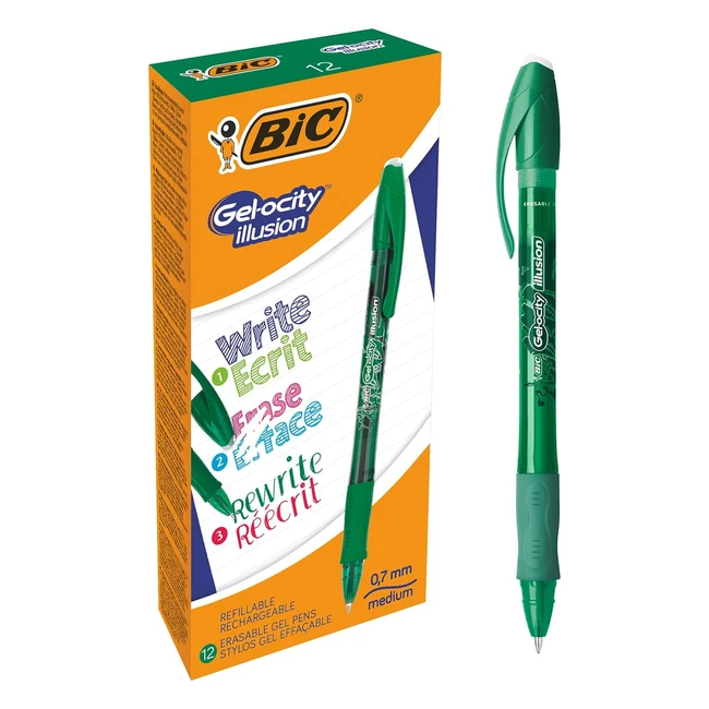 BIC 943443 Gelocity Illusion Rollerball - 03mm - Box of 12 - Green