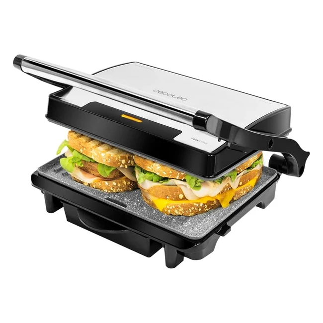 Cecotec Rockngrill 1500 Rapid Elektrogrill - Rockstonesteinverkleidung, Hhenverstellbare Deckplatte, 1500 W Leistung