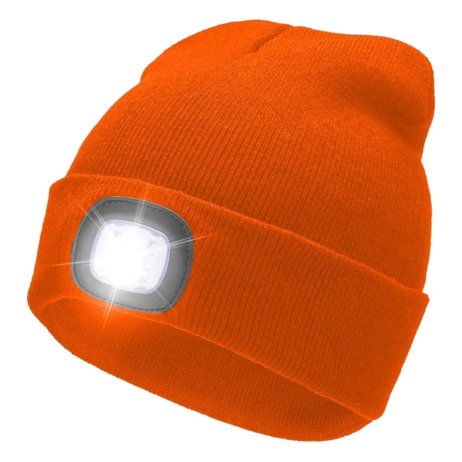 RFWIN LED Lighted Beanie Cap USB Rechargeable 4 LED Headlamp Unisex Knitted Hat