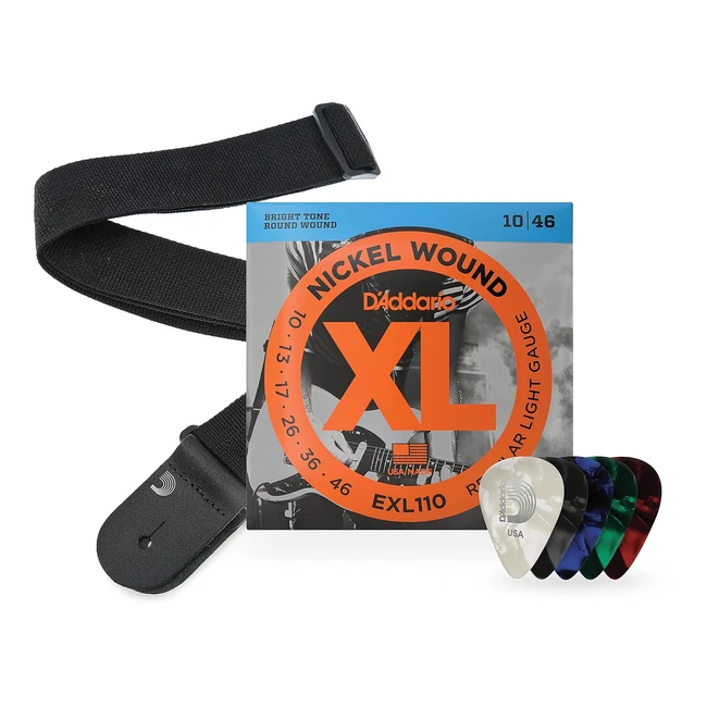 Kit de cuerdas para guitarra eléctrica D'Addario, calibre fino, pack de 10 cuerdas y correa