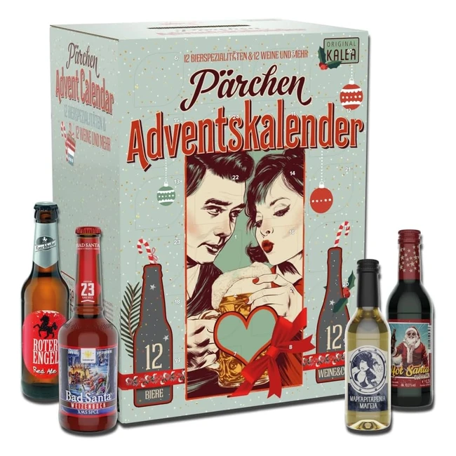 Kalea Wein und Bieradventskalender für Paare - Neuheit 2023 - 12 Biere von Privatbrauereien, 12 Weine, Prosecco und Co. - Gemeinsam den Advent genießen