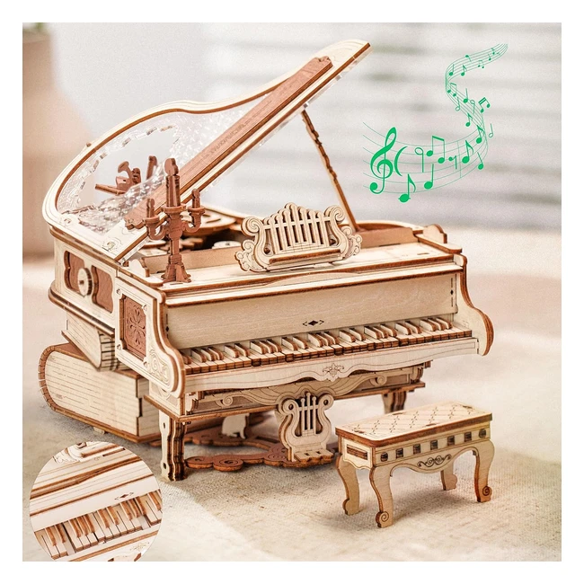 ROKR Magic Piano Puzzle Model Kits - Build 3D Wooden Puzzle - Home Desk Decoration - Gift for Teens and Adults - AMK81