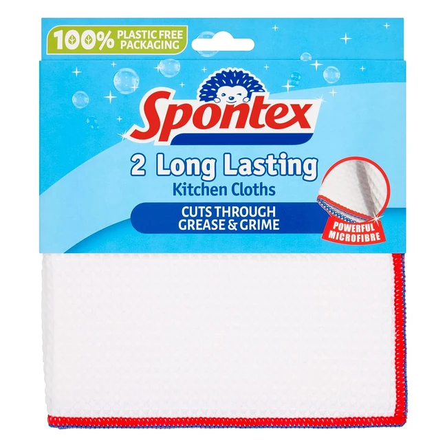 Spontex Long Lasting Kitchen Cloths Pack of 2 - Sparkling Results, Extraordinary Cleaning Power