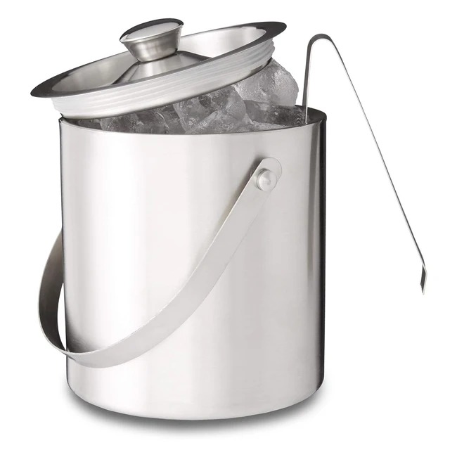 Cubitera Redonda con Tapa y Pinzas - Accesorio de Coctelería - 2L - Plateado