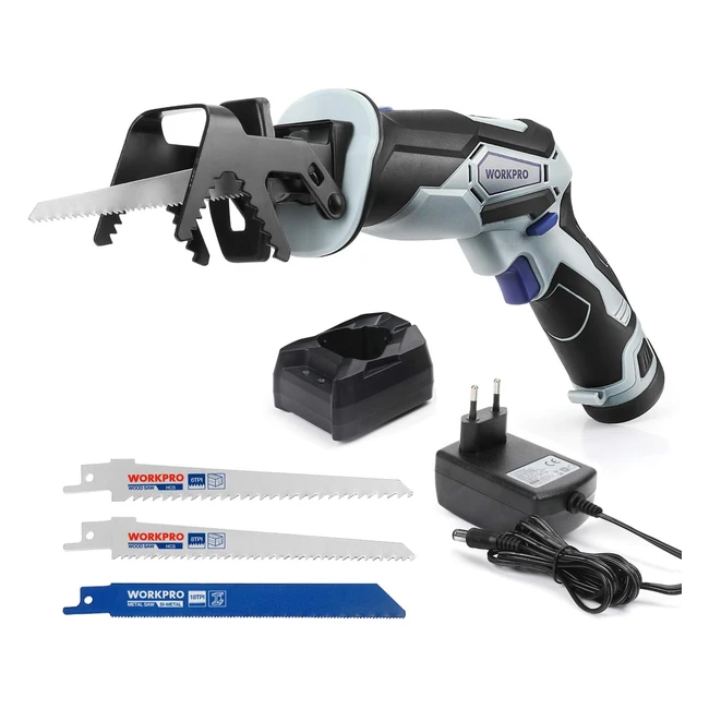 Sierra Sable Inalámbrica Workpro 12V - Velocidad Variable 2900rpm - Carga Rápida - 3 Hojas de Sierra