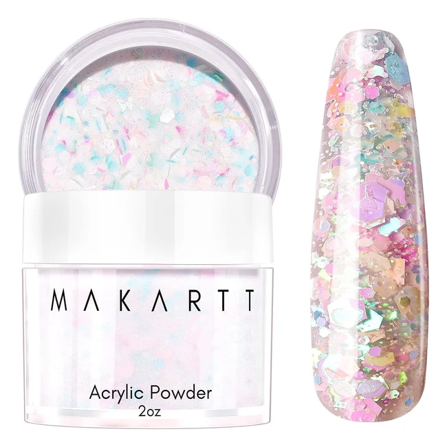 Polvo Acrílico Makartt con Purpurina Mixta - Uñas Brillantes - Tallado de Extensión - Lámpara de Manicura Francesa - 2 oz