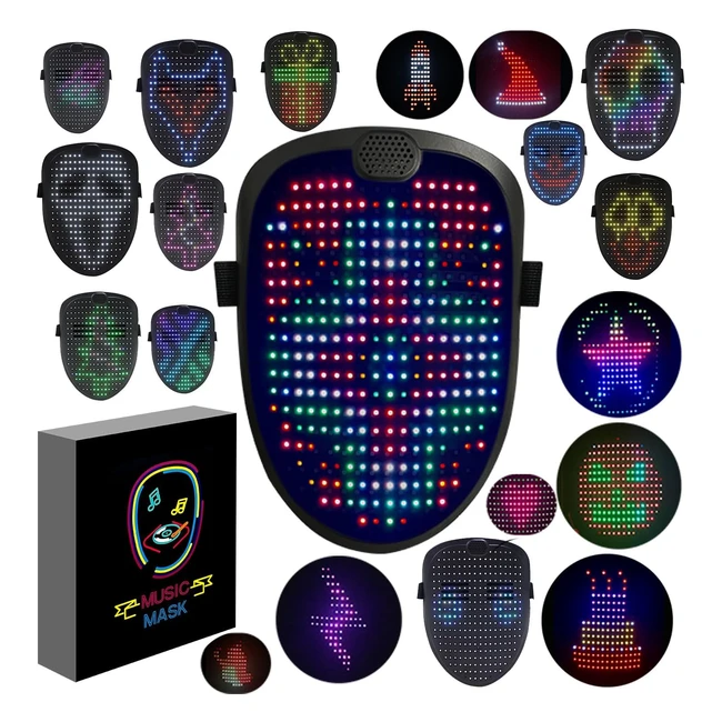Masque LED avec musique - Masque électronique digital light up avec détection geste - Costume Halloween DJ Masquerade Rave Cosplay - Adulte Enfant - Réf: 1234567890
