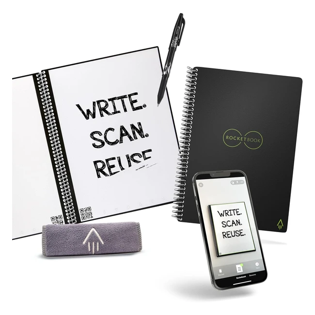Rocketbook Reusable Digital Notebook - A5 Black Wirebound - Smart Notepad, Dotted Paper - Reduce Paper Waste
