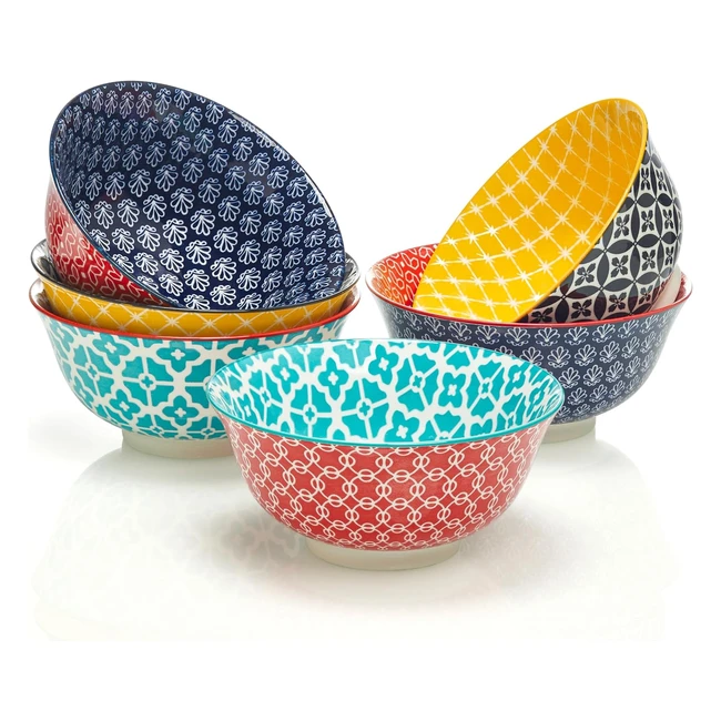 Set 6 Cuencos Cerámica 945ml - Colores Vibrantes - Ideal para Postres y Ensaladas - Dowan