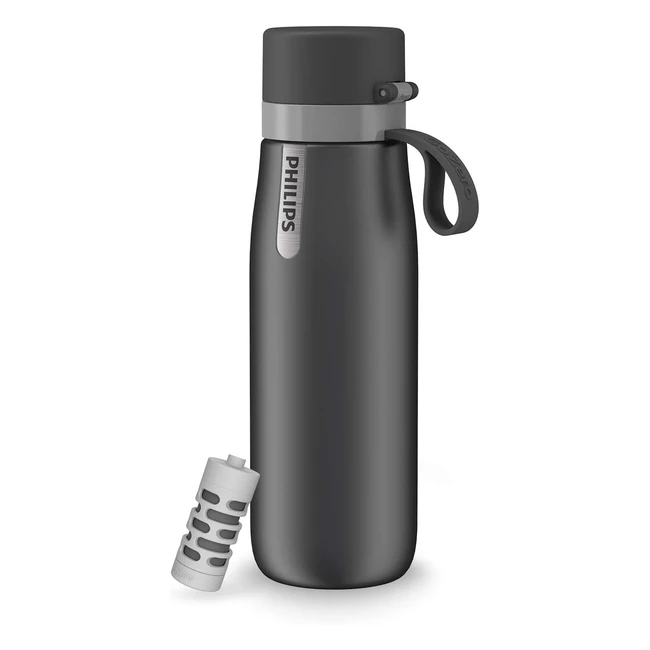 Philips GoZero Everyday Insulated Stainless Steel Filtered Water Bottle - BPA Free - Purify Tap Water - Keep Drink Hot/Cold - 186 oz - Grey