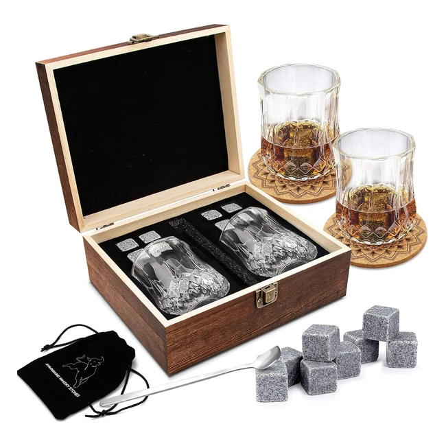Ensemble de verres whisky coffret cadeau bois 8 glaons en pierre rutilisab