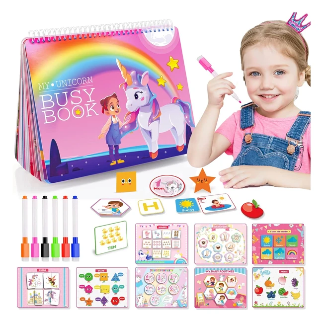 Gralal Unicorn Busy Book - Montessori Toys for 2-5 Year Olds - Educational and Fun - Perfect Gift!