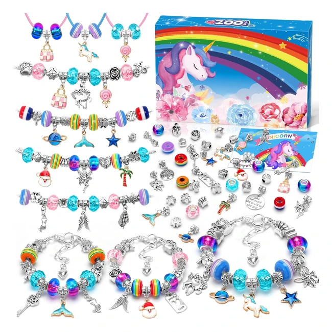 Bracelet Fille Zooi - Kit de Création de Bijoux - Cadeau Fille 4-12 Ans - Licornes, Perles, Ailes d'Ange - Idée Cadeau Noël Anniversaire