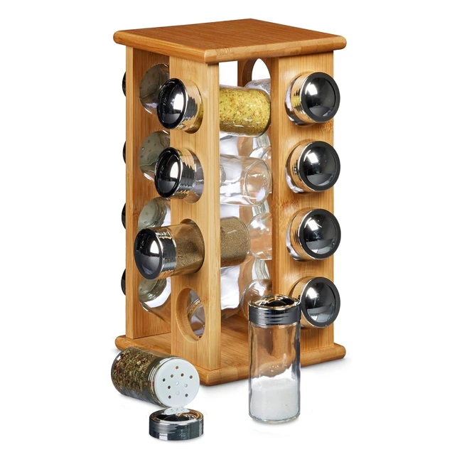 Especiero Relaxdays Marrón - 16 Botes de Especias - Dosificadores - Bambú - 30 x 19.5 cm