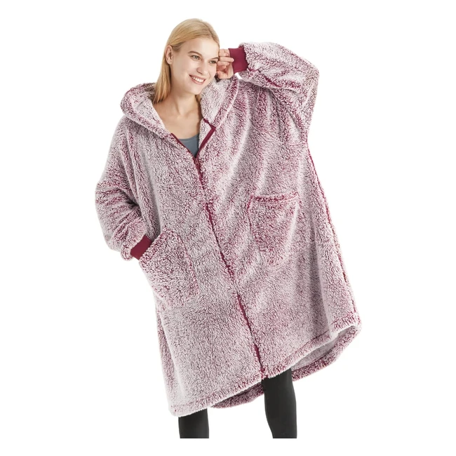 Bedsure Hoodie Blanket mit Ärmeln, Sherpa Decke Jumper mit Reißverschluss und Kapuze, Rot, Weiches Flauschiges Sweatshirt Decke für Männer und Frauen