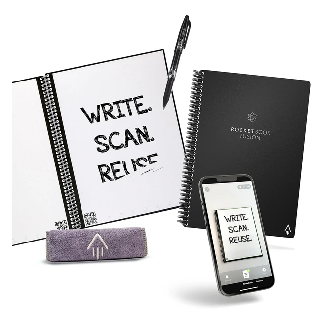 Rocketbook Fusion Reusable Digital Notebook - A5 Black - 7 Styles - Smart Notepad
