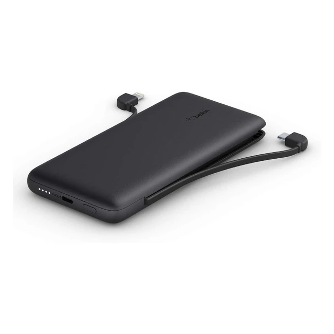 Belkin BoostCharge Plus 10K Tragbares Ladegerät und Powerbank 10000 mAh mit integriertem Lightning MFI und USB-C Kabel und zusätzlichem USB-C Ladeanschluss - Schwarz