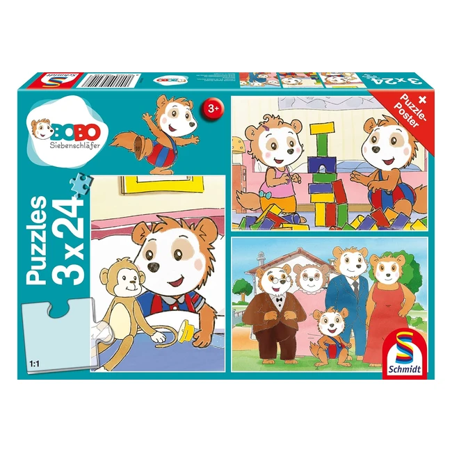 Schmidt Spiele 56414 Bobo Siebenschläfer Freunde und Familie 3 x 24 Teile Kinderpuzzle bunt