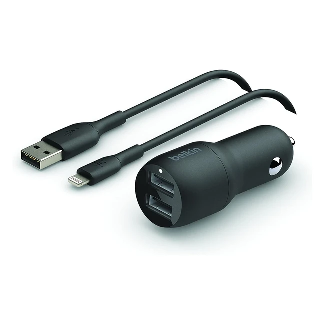 Belkin USB-KFZ-Ladegerät mit 2 Ports, 24W, Lightning-Kabel, Boost Charge, für iPhone 14/14 Plus/Pro/Pro Max, iPad, AirPods