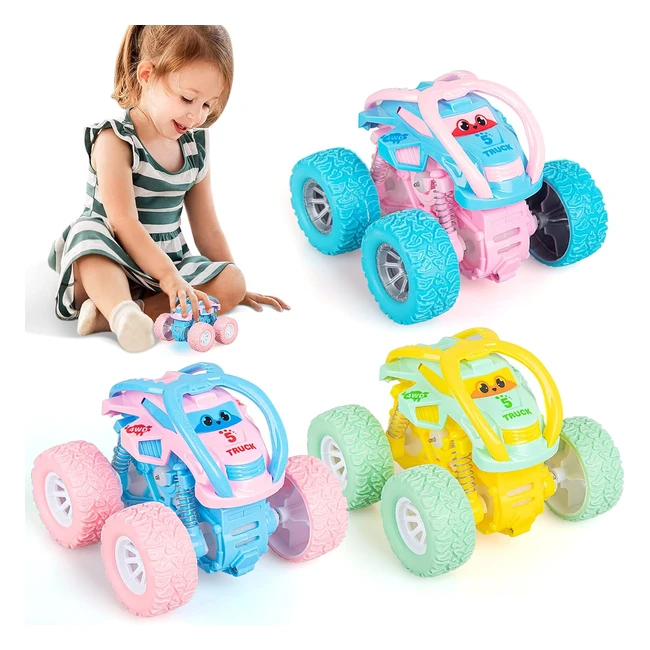 Instoy Toys for 2-4 Year Old Girls - Pull Back Racing Cars - Jumping Stunt Cars - Easter Gifts