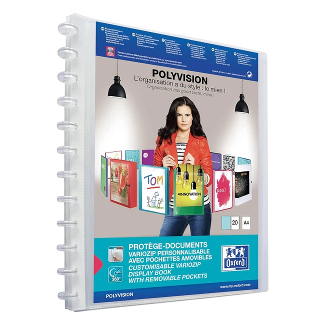 Oxford Protgedocuments Variozip Polyvision A4 40 vues - Couverture Polypro Incol